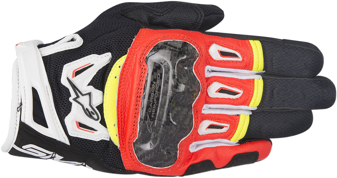 Alpinestars SMX-2 Air Carbon V2 Touchscreen Leather Motorcycle Gloves (Black/Flo Red/White/Flo Yellow)