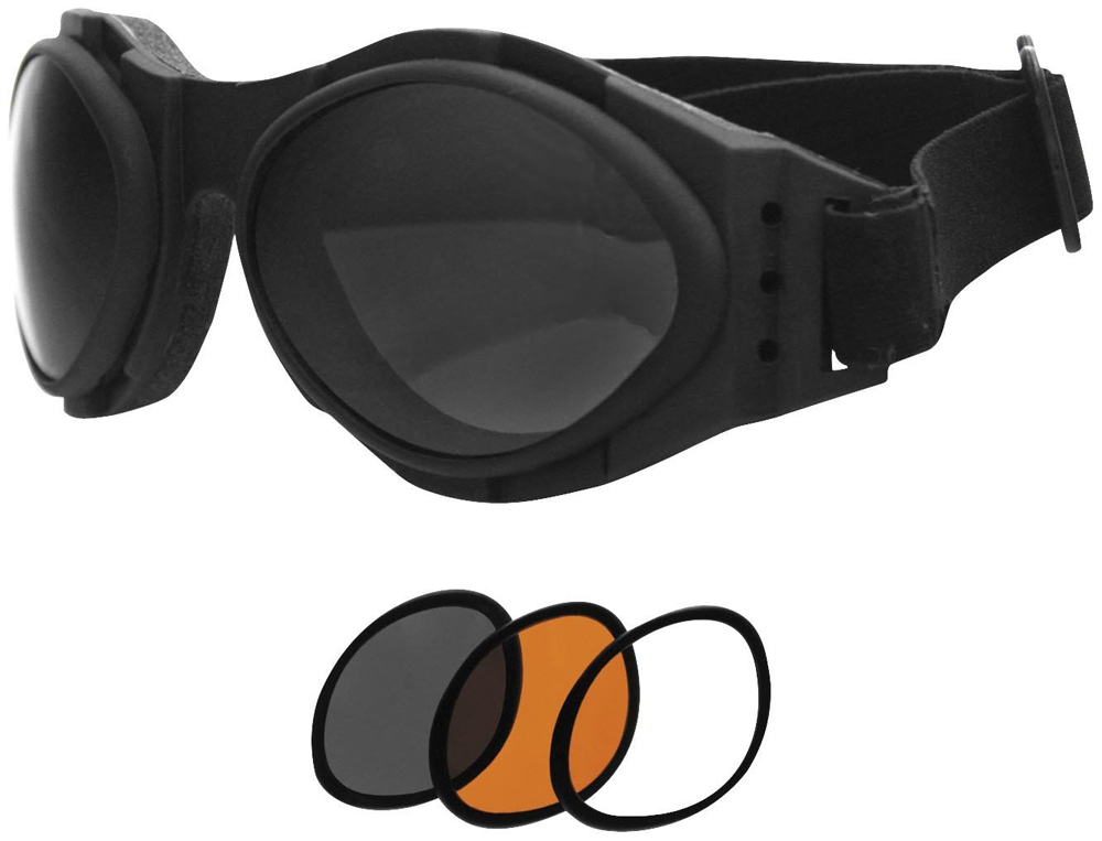 Bobster Bugeye 2 Interchangeable Goggles (Black Frame, 3 Lenses)