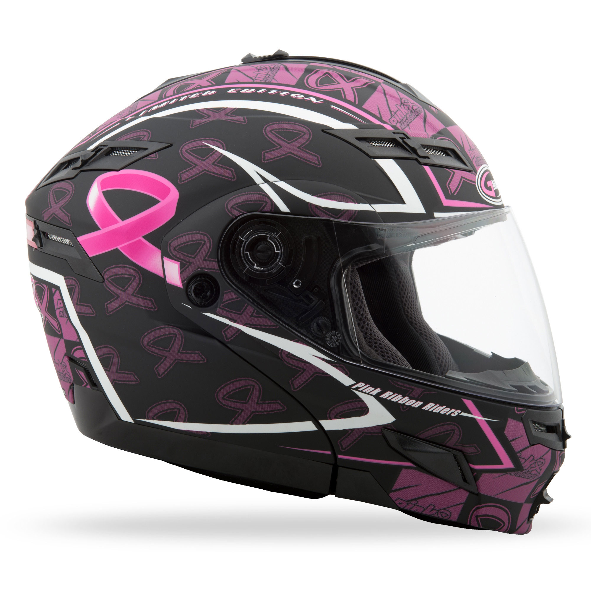 GMAX GM54 Modular Helmet Pink Ribbon Riders (Flat Black/Pink Ribbon) L (Large) eBay
