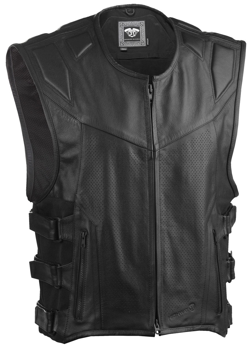 Highway 21 BLOCKADE Perforated Leather Vest (Black)-H21 489-