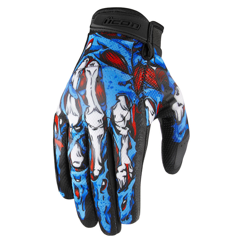 Icon Hooligan Textile Ax Suede Gloves Subdermal Blue Red Wh